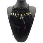 Ethnic Feather Choker Pendant Necklace black