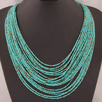 Multistrand Blue African Ethnic Pendant Necklace 