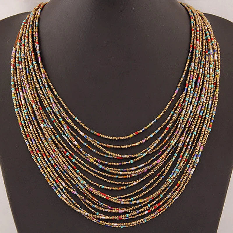 Multistrand Multicolor African Ethnic Pendant Necklace