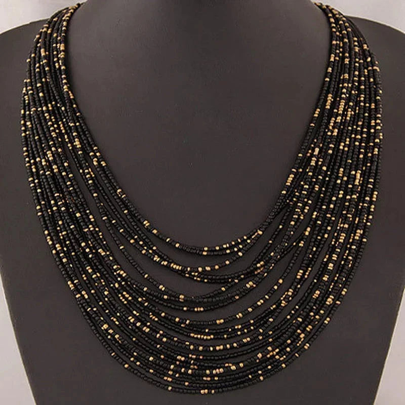 Multistrand Black African Ethnic Pendant Necklace