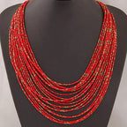 Multistrand Red African Ethnic Pendant Necklace