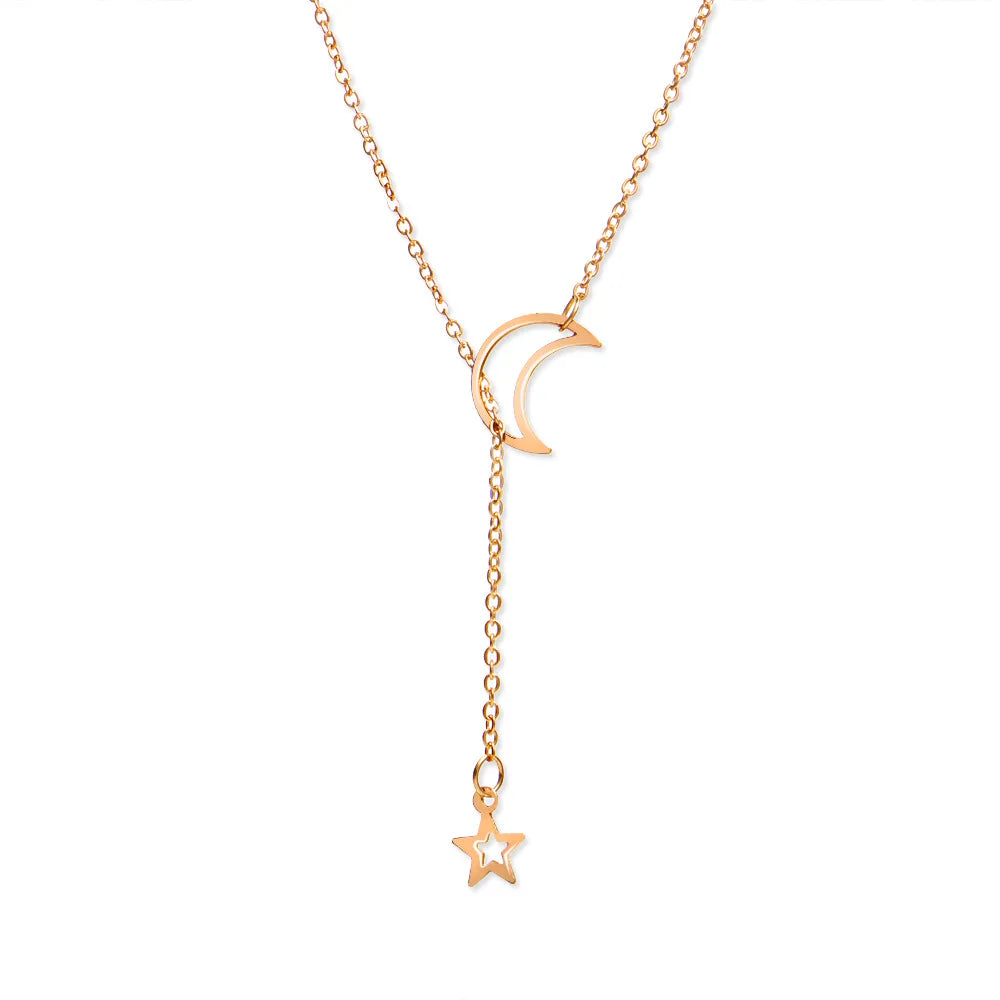 Gold Star and Moon Pendant Necklace