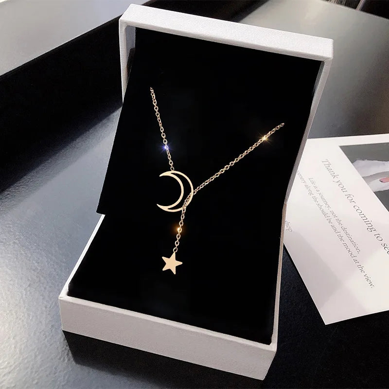 Gold Star and Moon Pendant Necklace