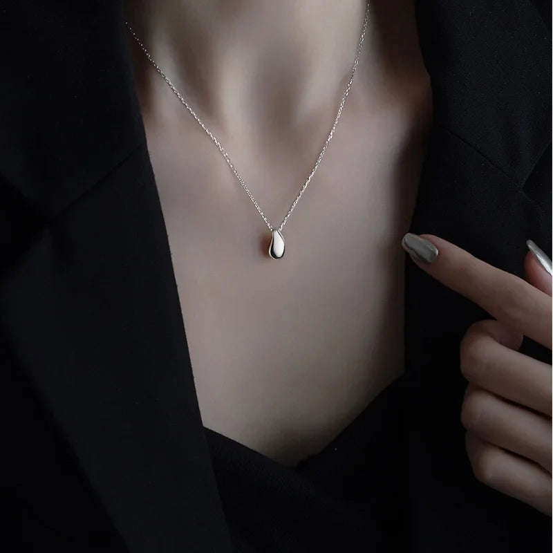 Fine Silver Water Drop Pendant Necklace