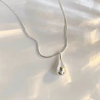 Fine Silver-Toned Water Drop Pendant Necklace