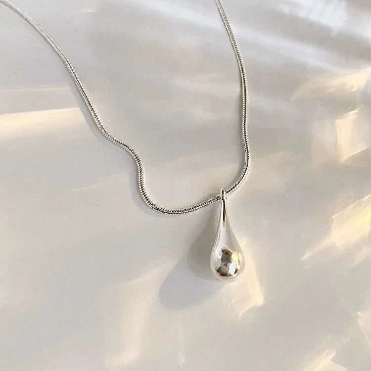 Fine Silver-Toned Water Drop Pendant Necklace