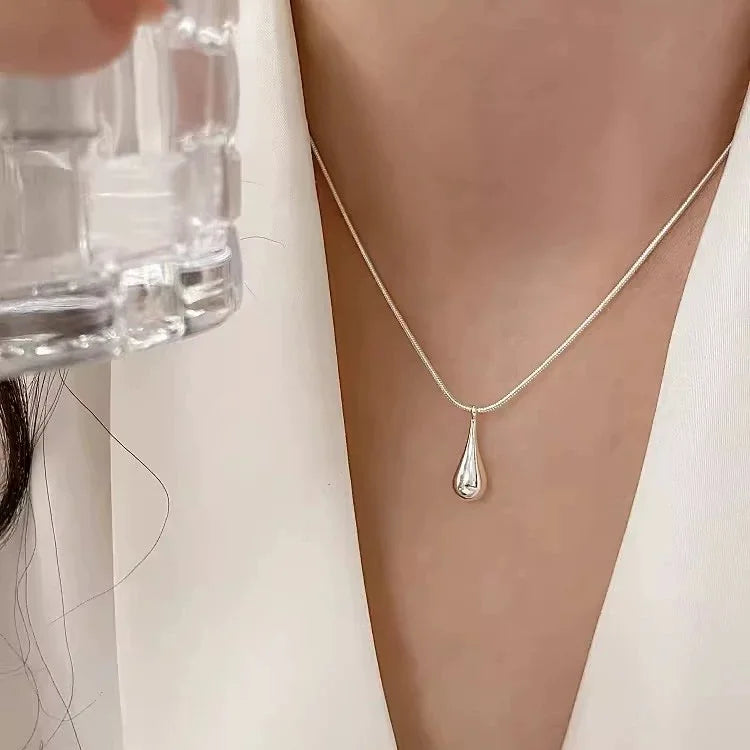 Fine Silver-Toned Water Drop Pendant Necklace