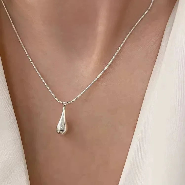 Fine Silver-Toned Water Drop Pendant Necklace