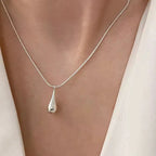 Fine Silver-Toned Water Drop Pendant Necklace