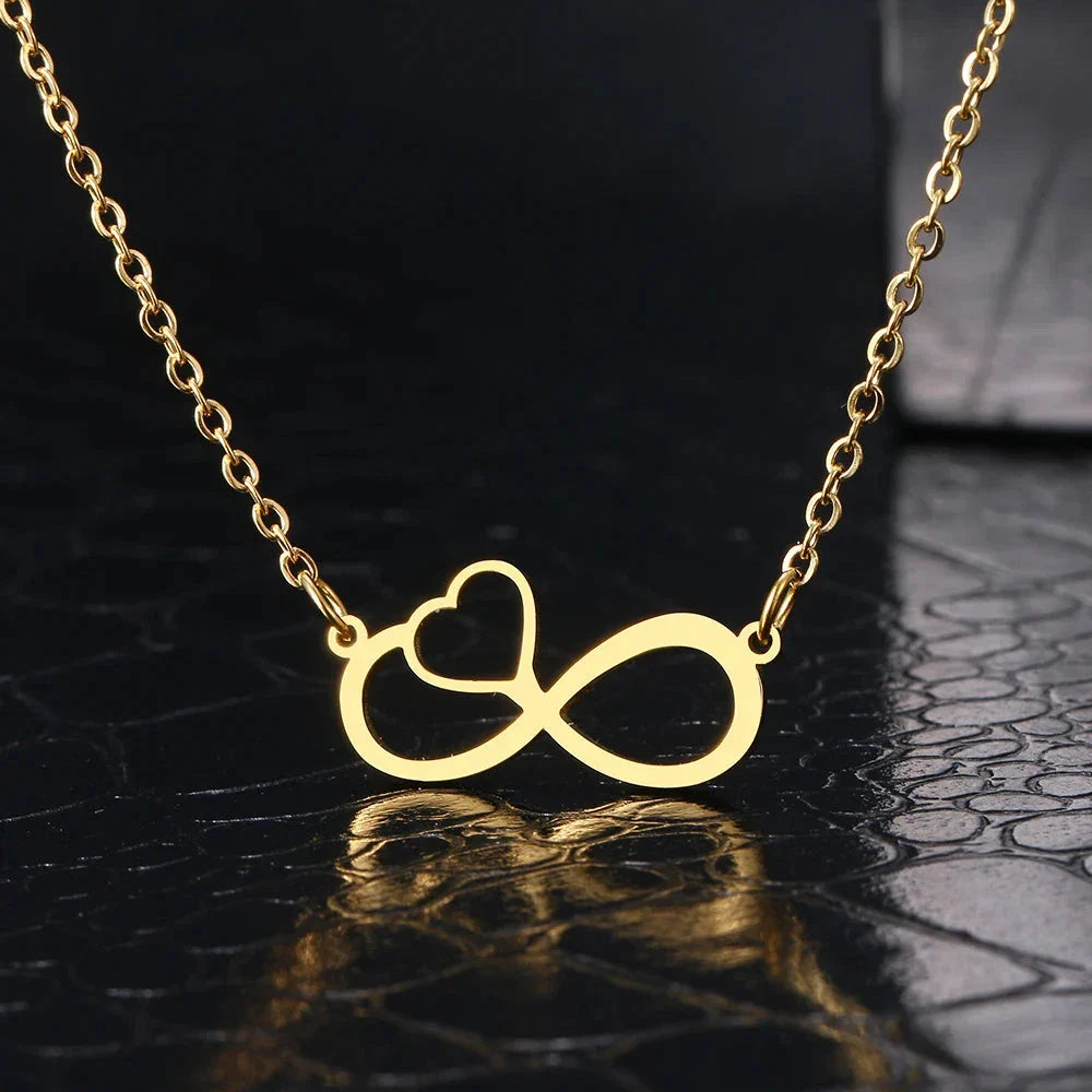 Women's Infinity and Heart Symbol Pendant Necklace Gold