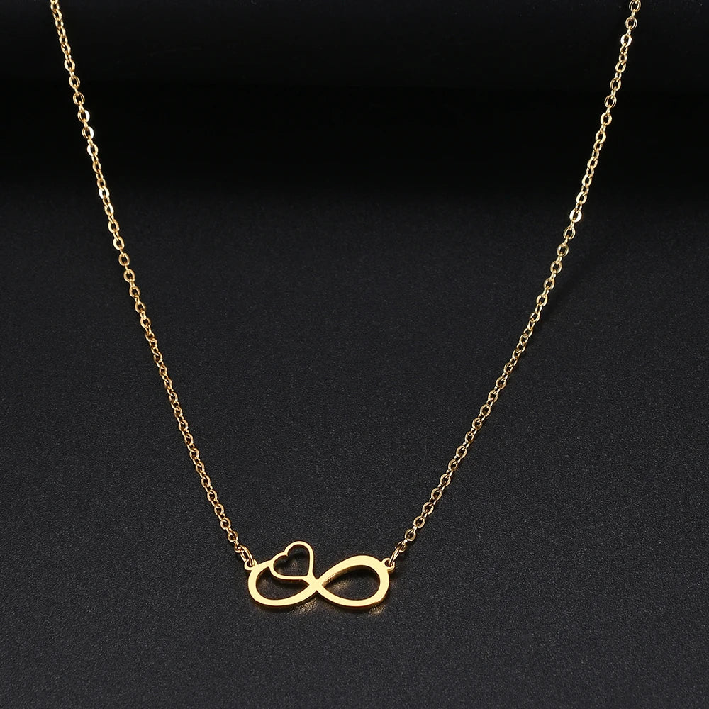 Women's Infinity and Heart Symbol Pendant Necklace Gold