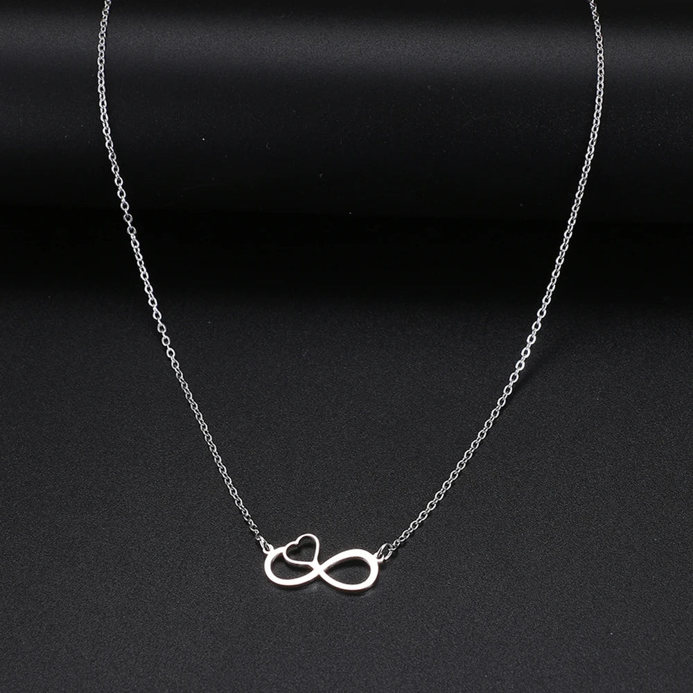 Women's Infinity and Heart Symbol Pendant Necklace Silver