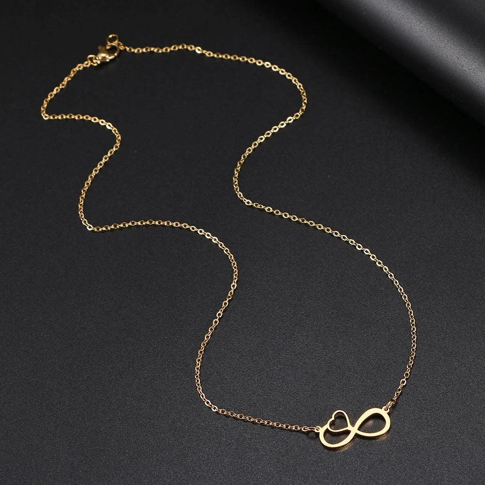 Women's Infinity and Heart Symbol Pendant Necklace Gold