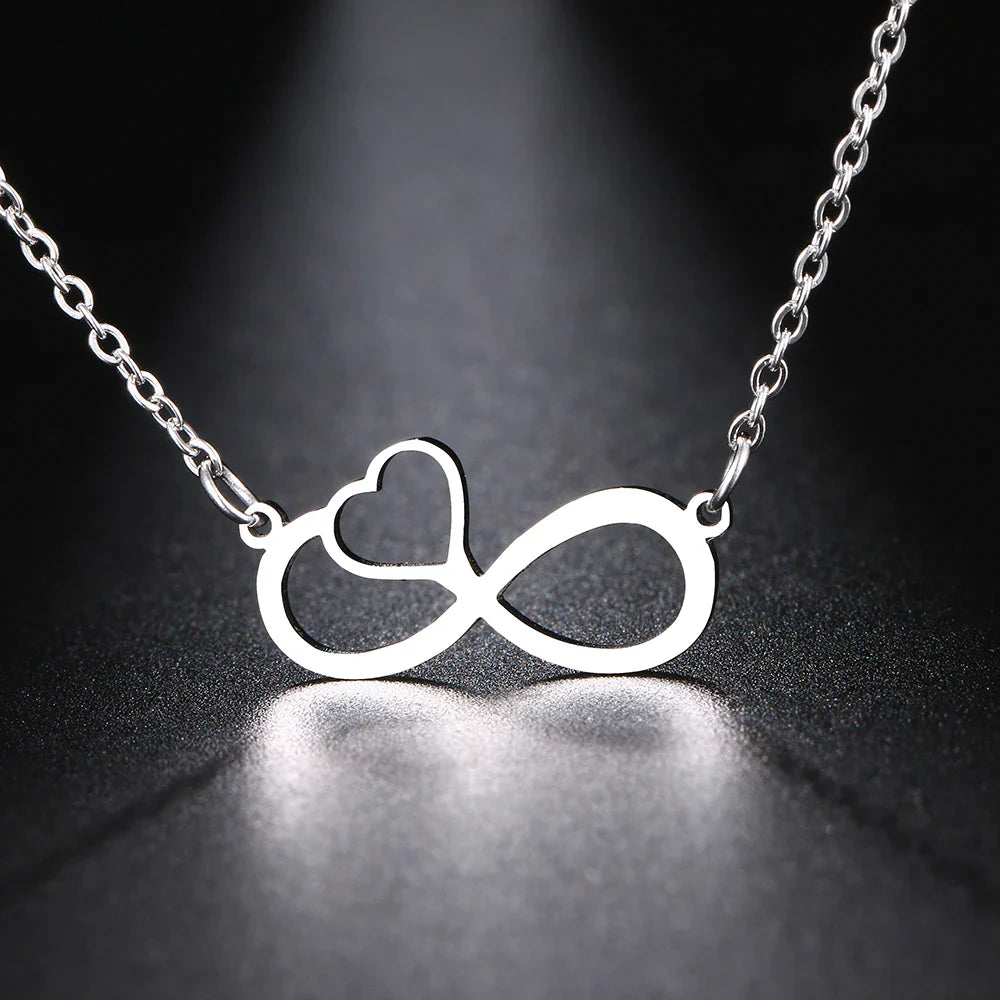 Women's Infinity and Heart Symbol Pendant Necklace Silver
