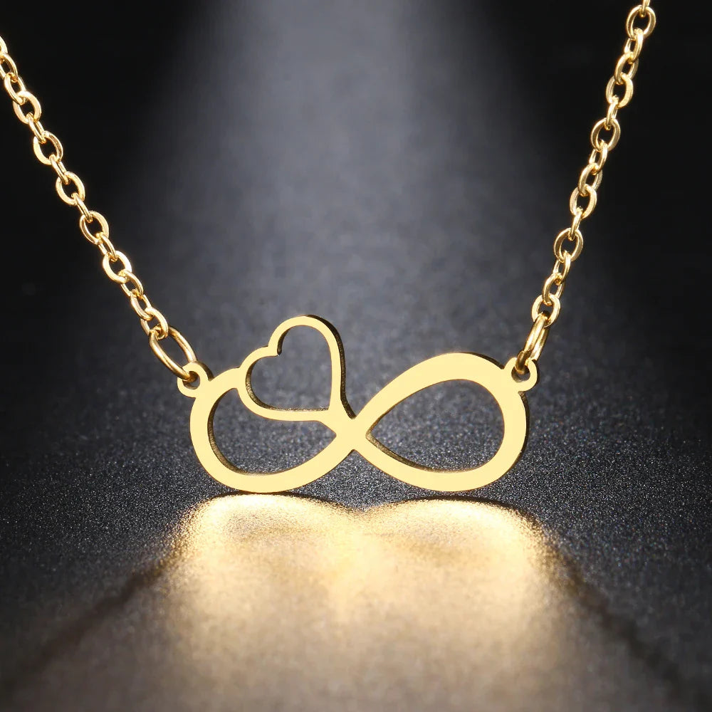 Women's Infinity and Heart Symbol Pendant Necklace Gold