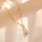 Fine Teardrop and Pearl Pendant Necklace in Gold