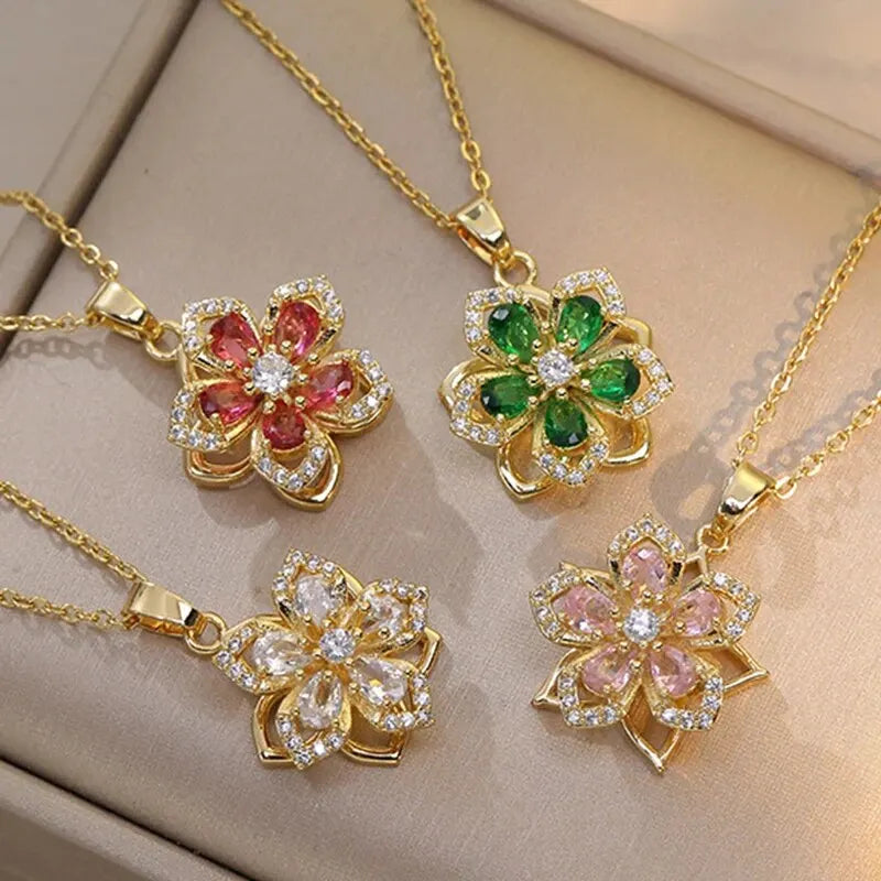 5-Petal Flower Zircon Pendant Necklace b