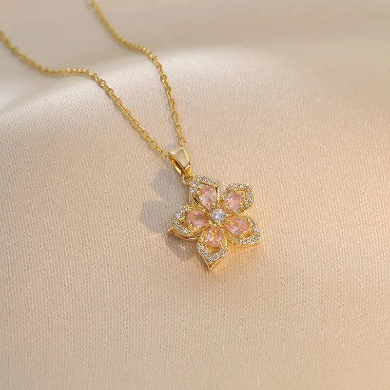 5-Petal Flower Zircon Pendant Necklace a