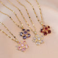 Colored Flower Zircon Pendant Necklace Red