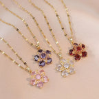 Colored Flower Zircon Pendant Necklace Red