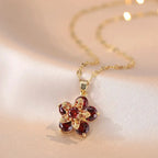 Colored Flower Zircon Pendant Necklace Red