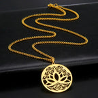 Gold Zen Lotus Flower Pendant Necklace
