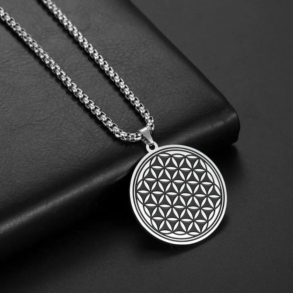 Flower of Life Pendant Necklace Silver Men Women