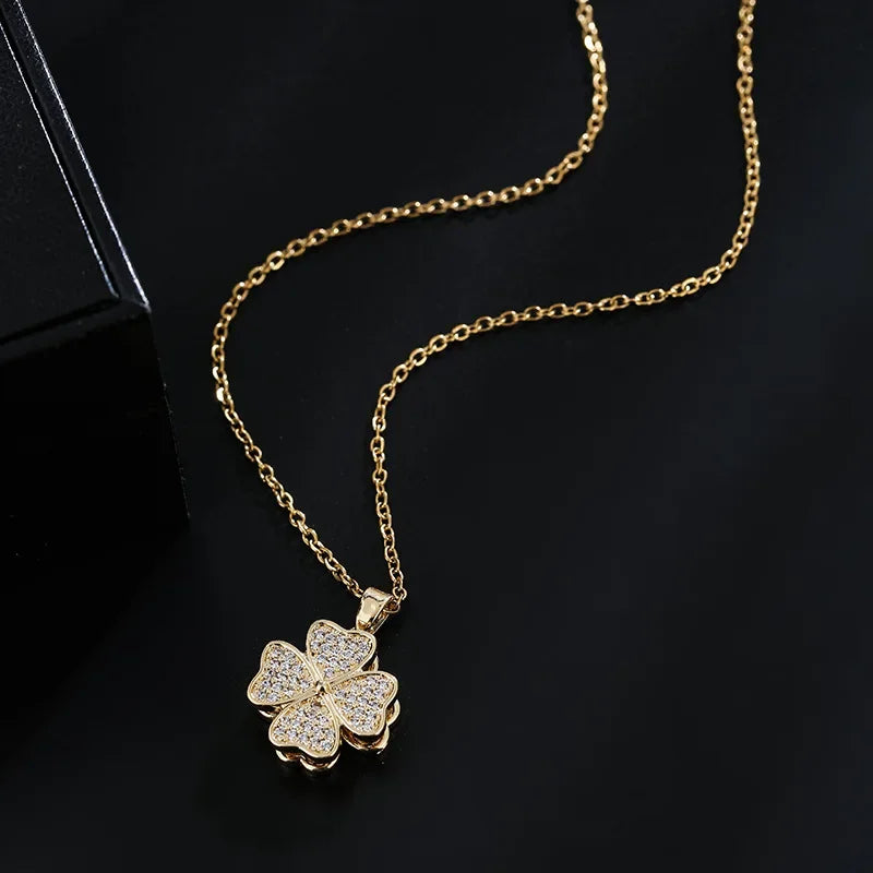 Anti-Stress Rotating Zircon Flower Pendant Necklace gold