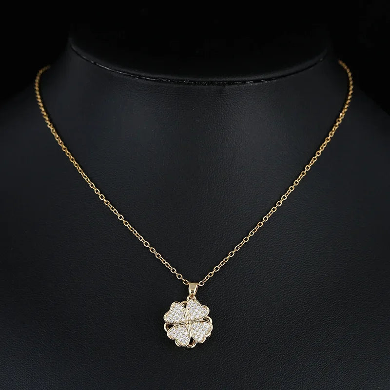 Anti-Stress Rotating Zircon Flower Pendant Necklace gold