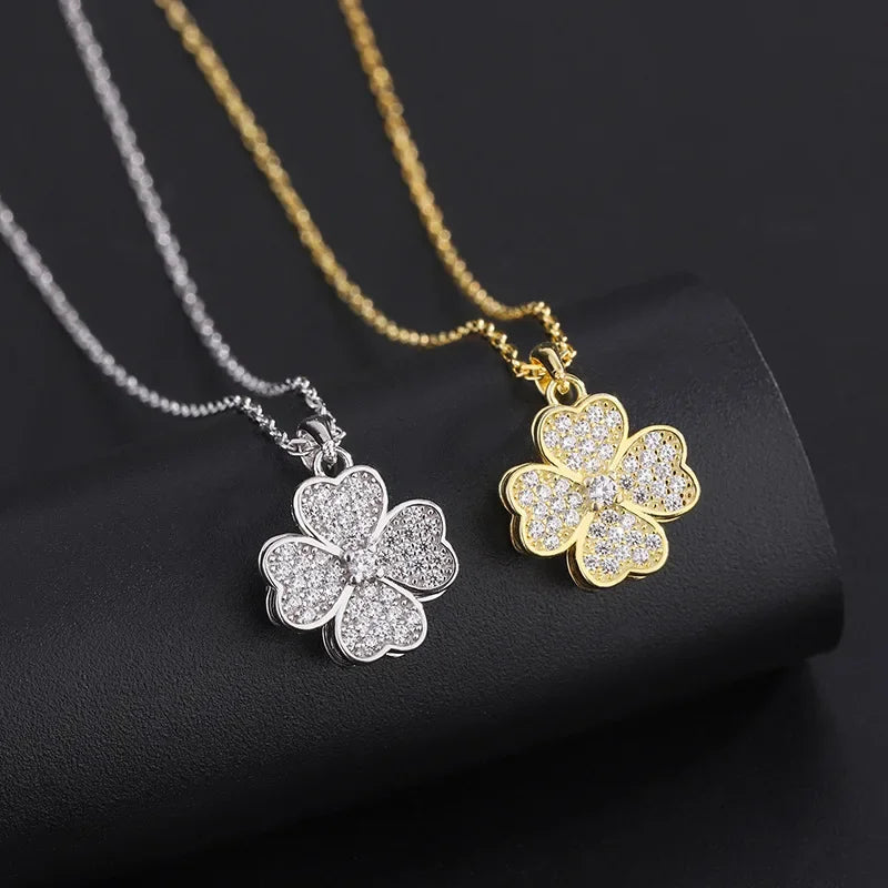 Anti-Stress Rotating Zircon Flower Pendant Necklace silver