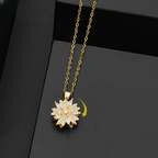 Rotating Zircon Flower Anti-Stress Pendant Necklace gold