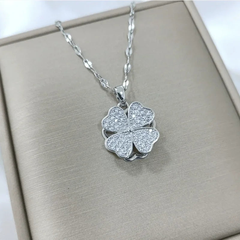 Anti-Stress Rotating Zircon Flower Pendant Necklace silver