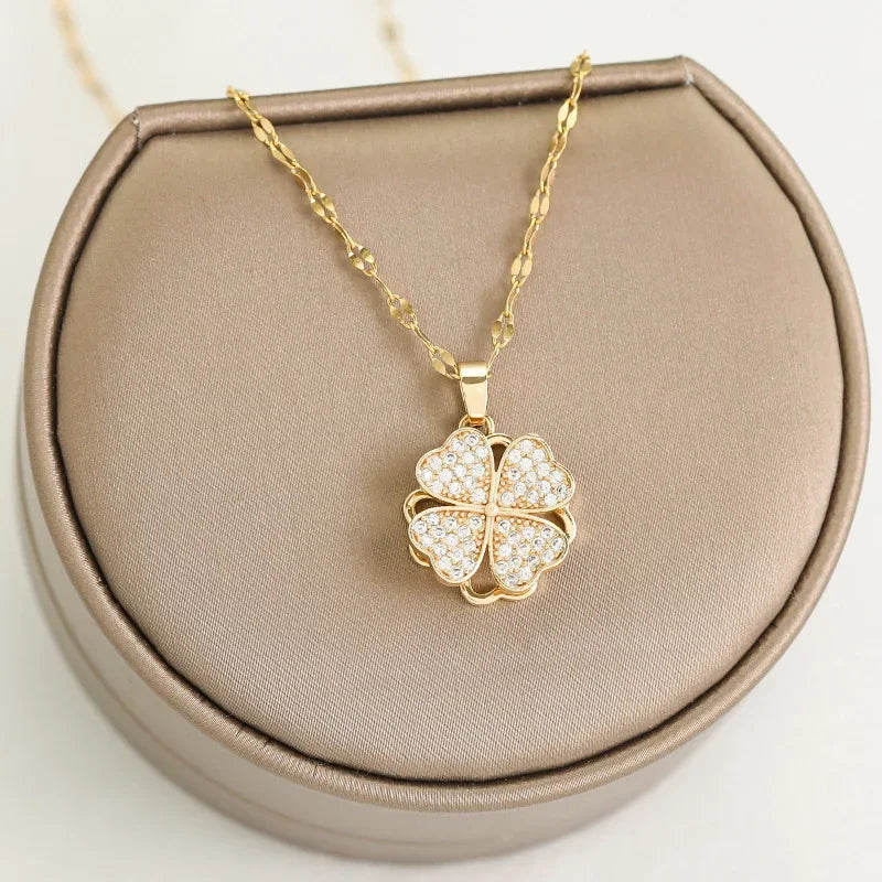 Anti-Stress Rotating Zircon Flower Pendant Necklace gold