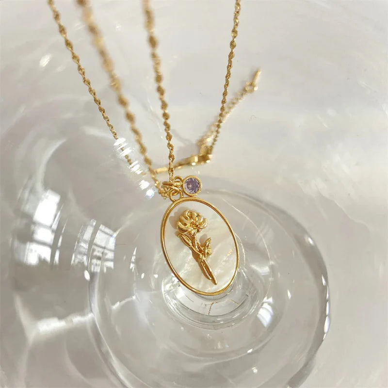 Flower Zodiac Sign Pendant Necklace