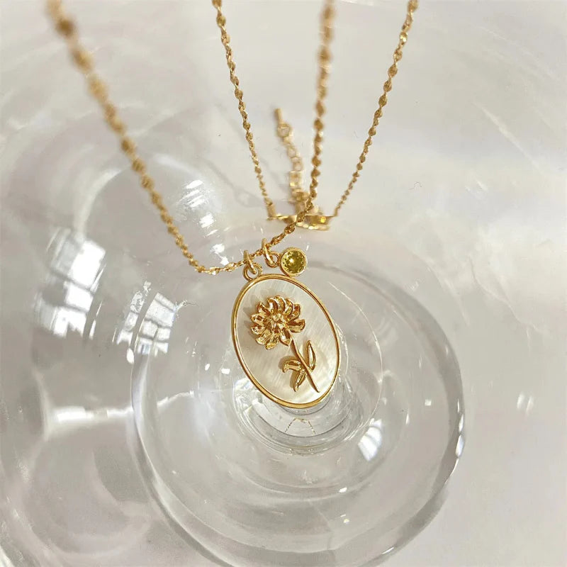 Flower Zodiac Sign Pendant Necklace