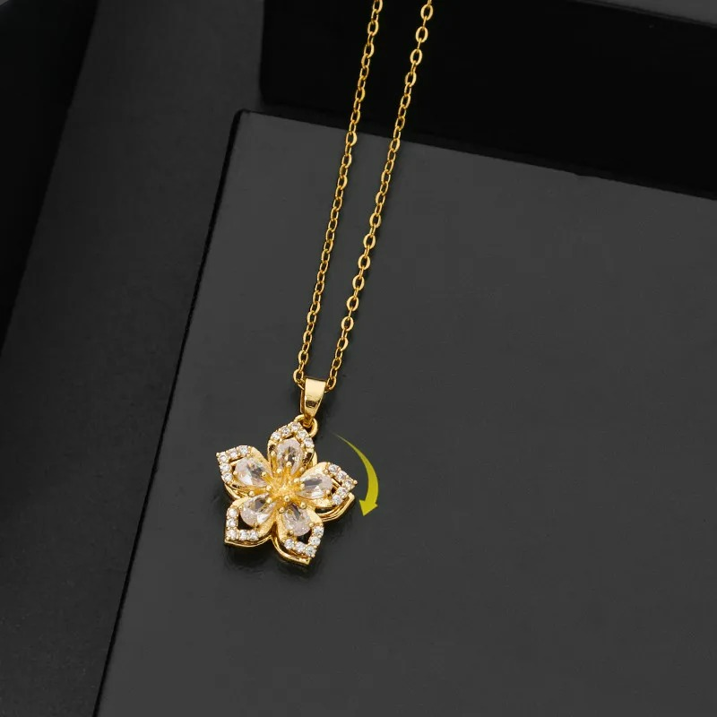 Stress-Relief Rotating Flower Pendant Necklace gold