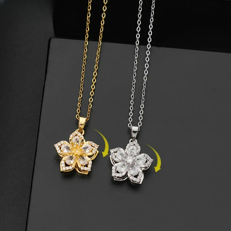 Stress-Relief Rotating Flower Pendant Necklace gold