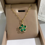 Green Five-Petal Flower Pendant Necklace