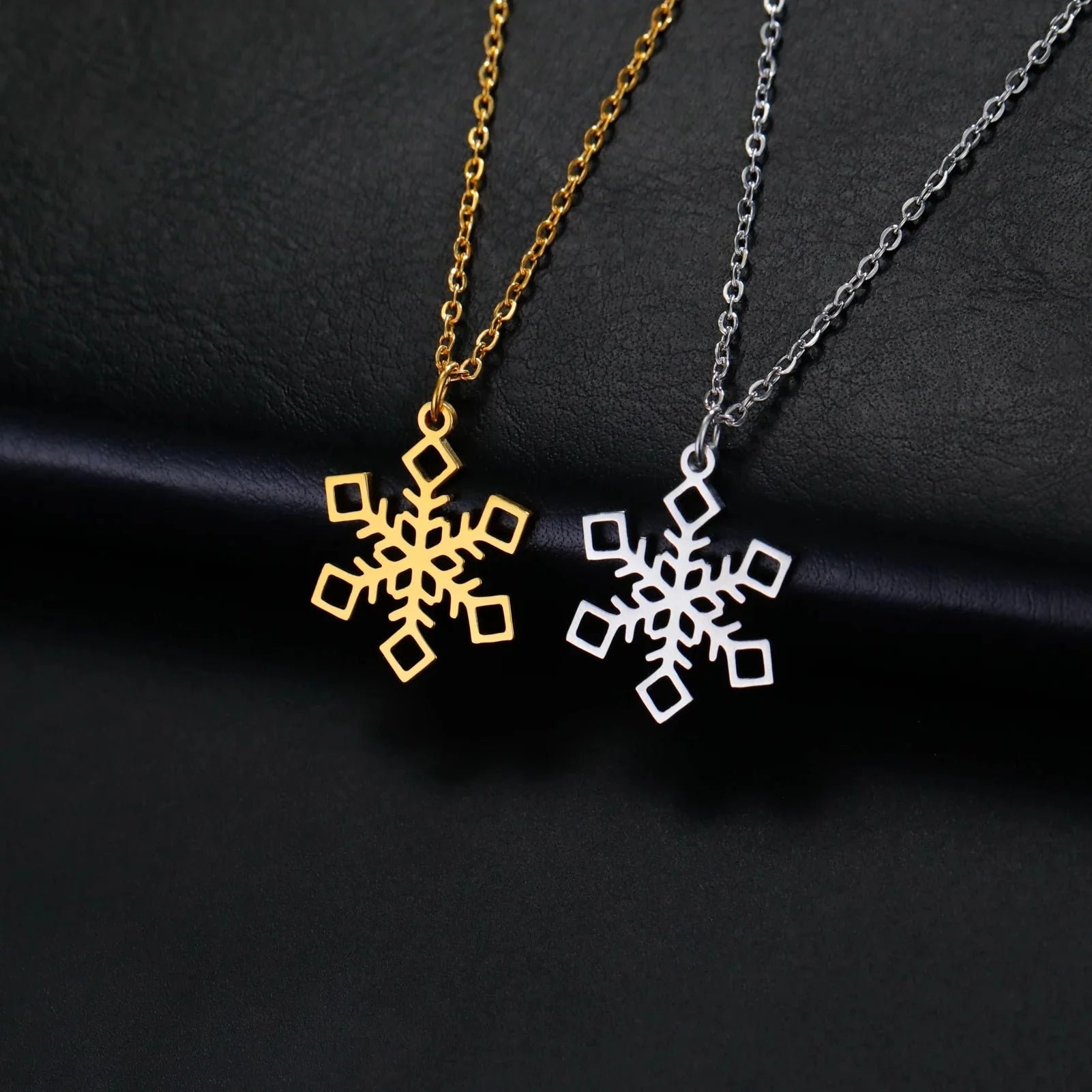 Snowflake Pendant Necklace Winter Gold