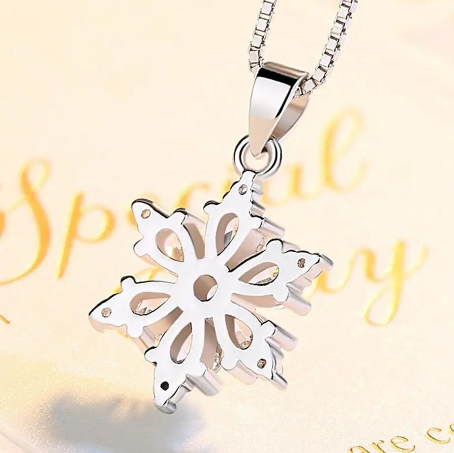 Snowflake Pendant Necklace Winter Women Silver