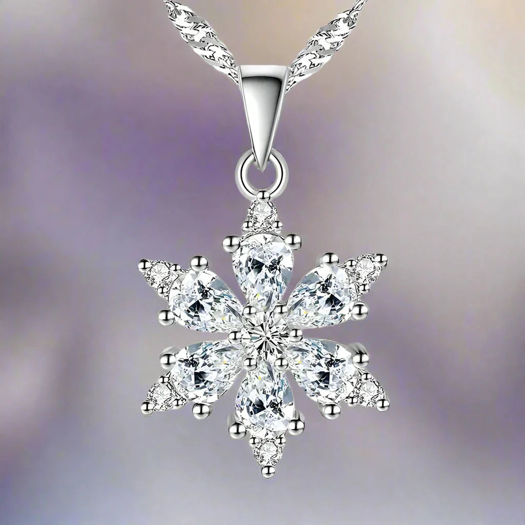Snowflake Pendant Necklace Winter Women Silver
