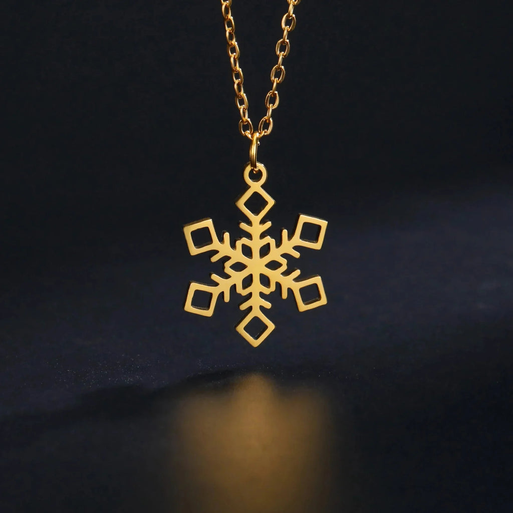Snowflake Pendant Necklace Winter Gold