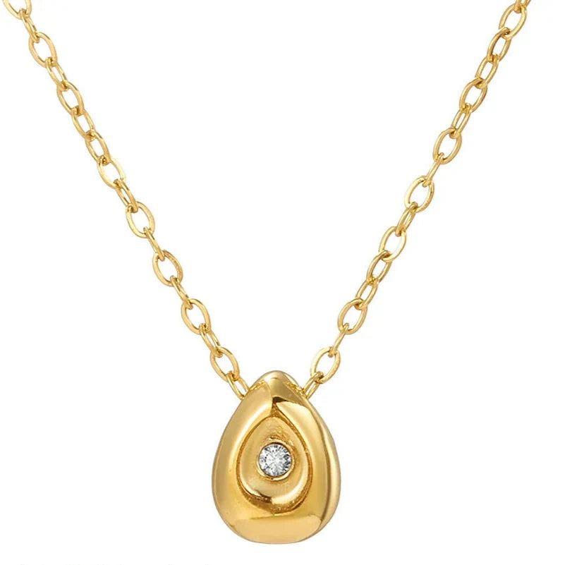 Water Drop Pendant Necklace with Zircon Pearl Gold