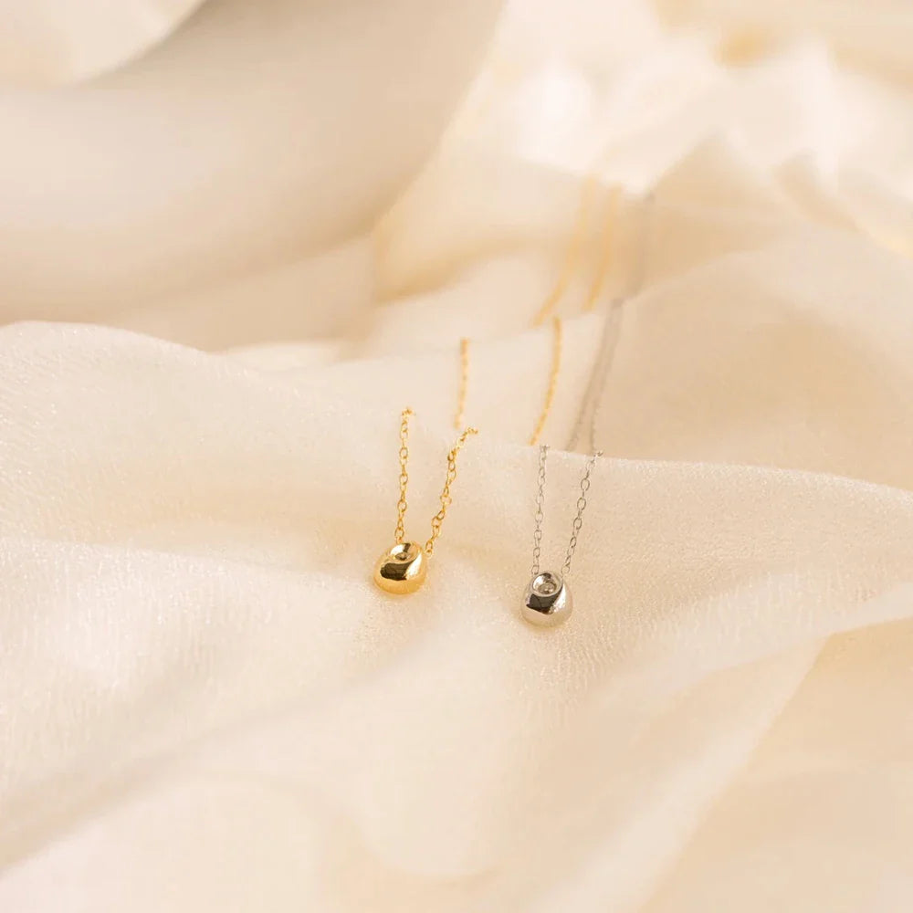 Water Drop Pendant Necklace with Zircon Pearl Silver