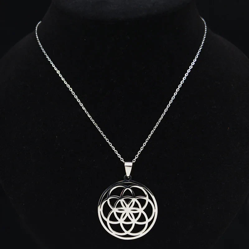 Life Seed Pendant Necklace for Men and Women silver