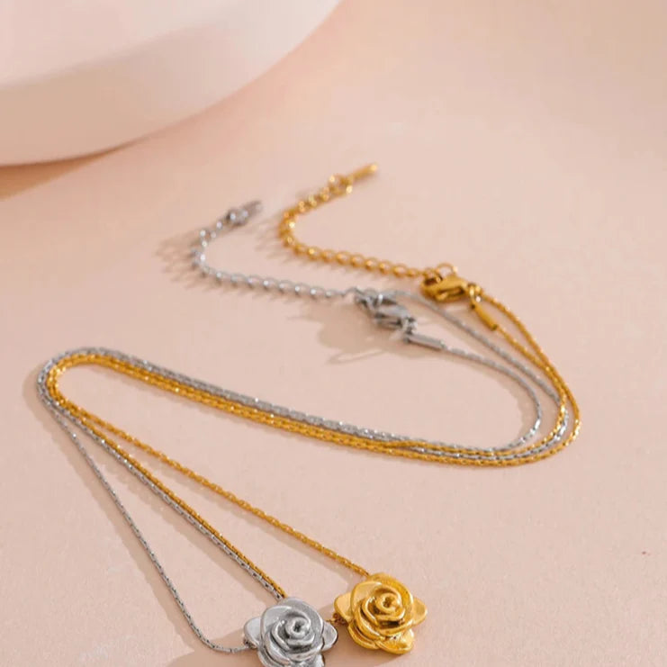 Large Gold Rose Flower Pendant Necklace