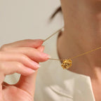 Large Gold Rose Flower Pendant Necklace