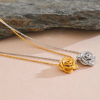 Large Silver Rose Flower Pendant Necklace
