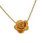 Large Gold Rose Flower Pendant Necklace