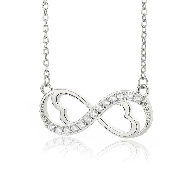 Infinite Heart and Zircon Pendant Necklace silver